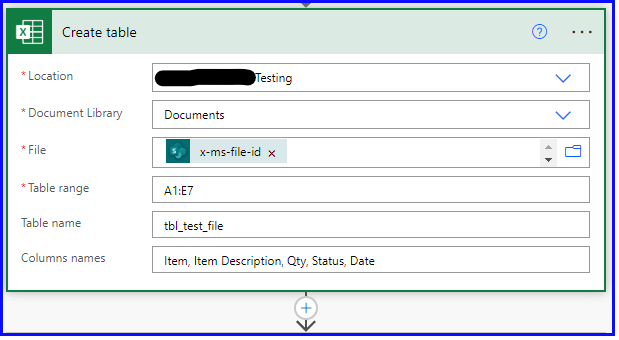 Power Automate Create a Table in Excel