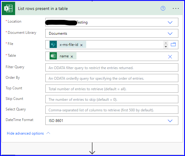 Power Automate List Rows Present in a Table in Excel