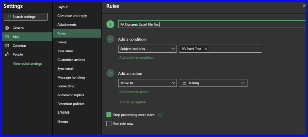 Setup Email Rule In Microsoft Outlook Online