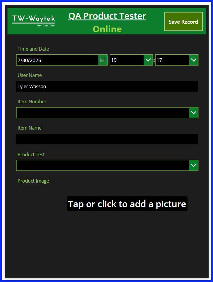 Online Form Screen